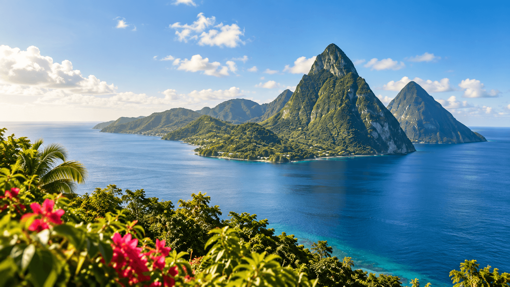Vue illustrative des Pitons et de la côte de Sainte-Lucie